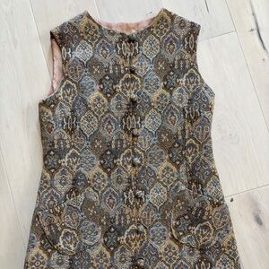 Vintage 80s Vest Unisex Size S/M Unique Jacquard Tan Blue Kerstin Adolphson
